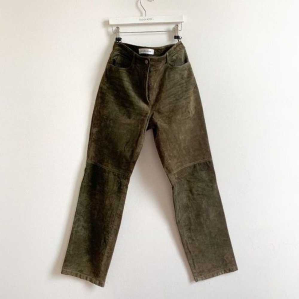 Genuine Suede Olive Green Mid Waisted Straight Leg Pants size 4